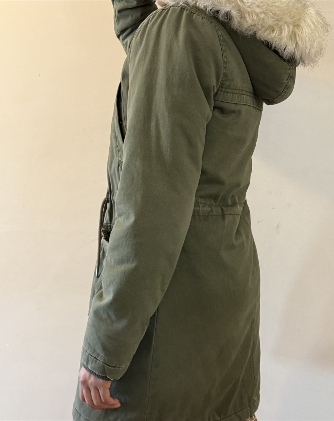 Olive Green Parka with Faux Fur Hood