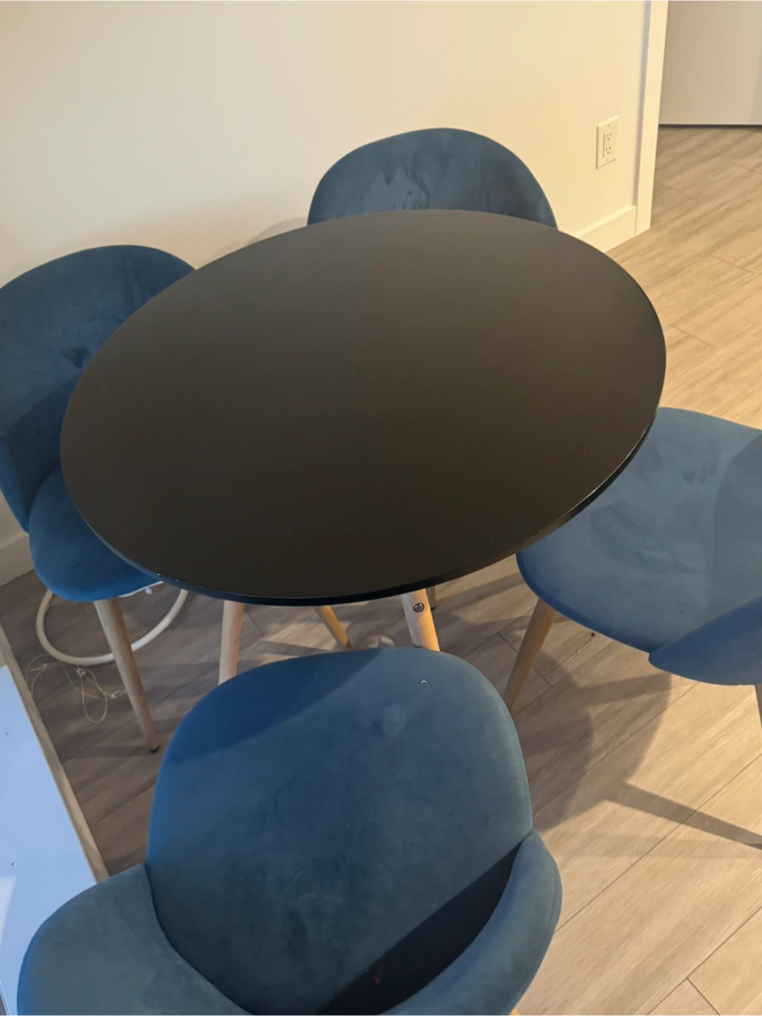 Blue Velvet dining table and chair set for sale - photo 2