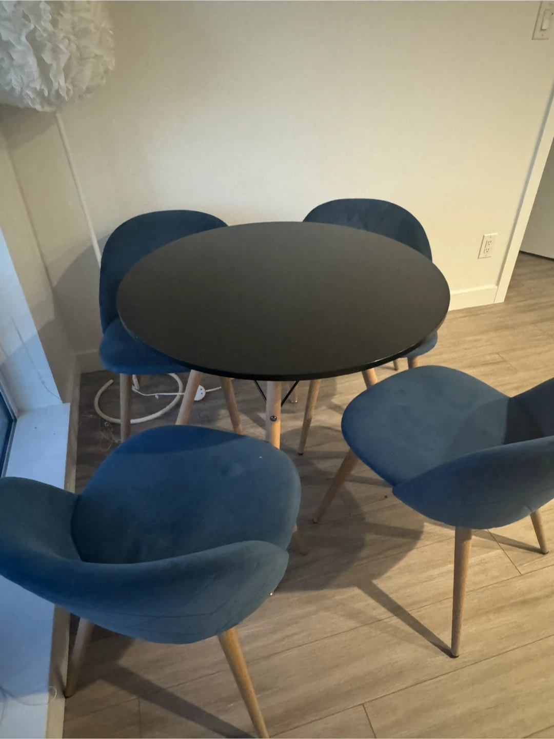 Blue Velvet dining table and chair set for sale