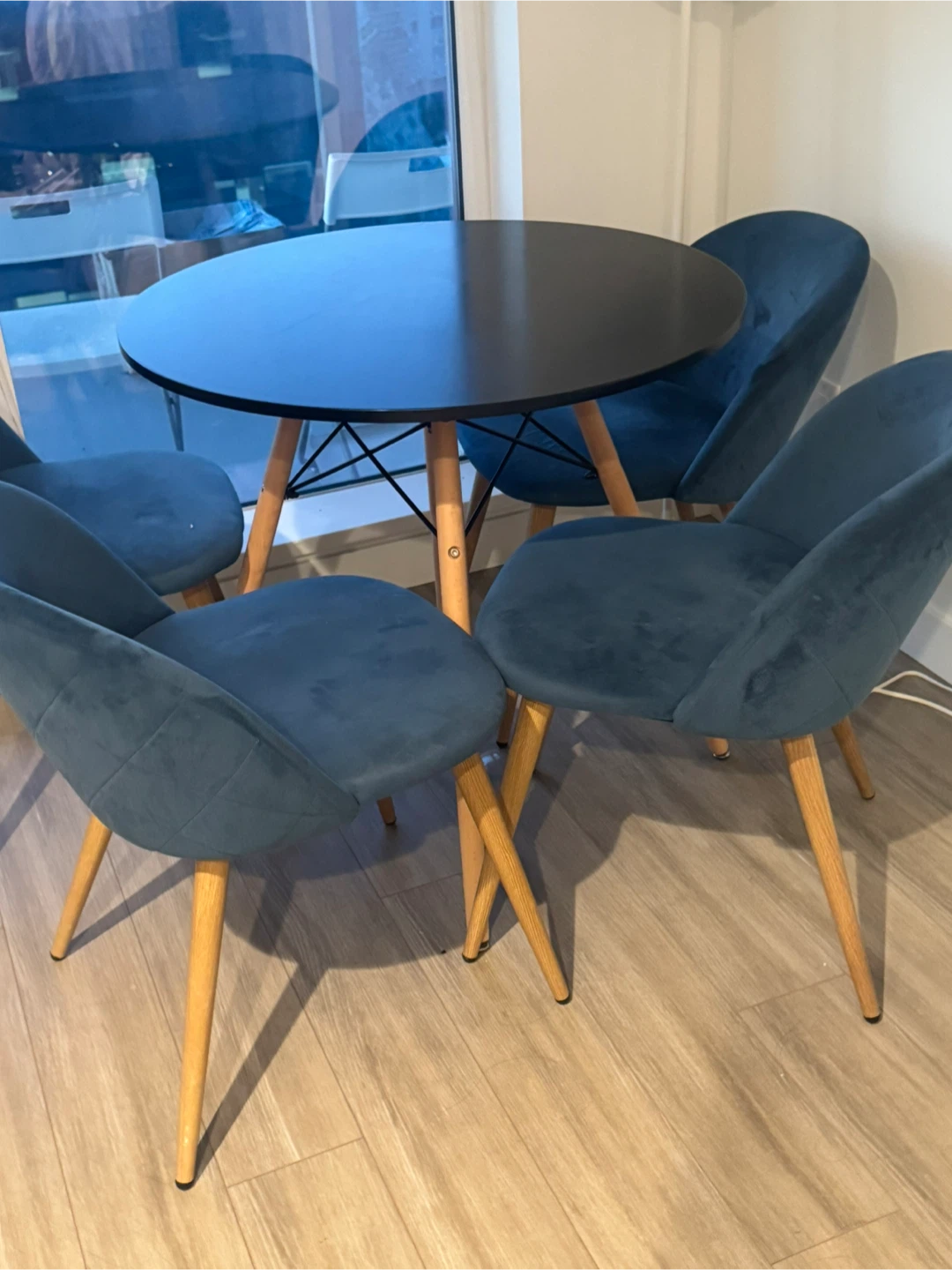 Blue Velvet dining table and chair set for sale - photo 3