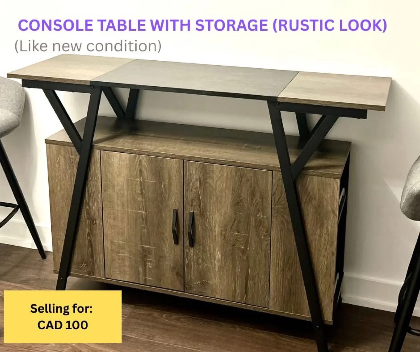 Console Table with Storage - Rustic Look thumbnail