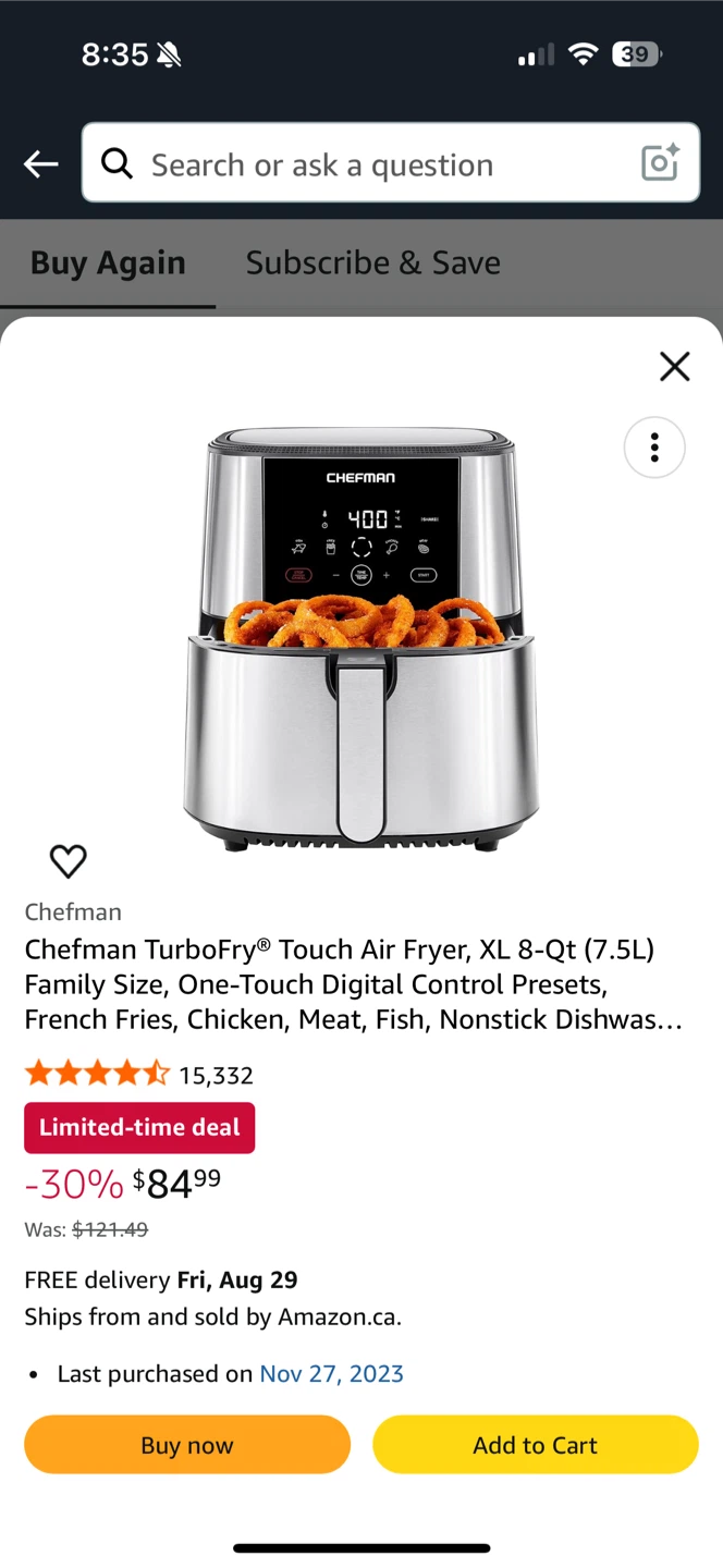 Chefman TurboFry XL 8-Qt Air Fryer