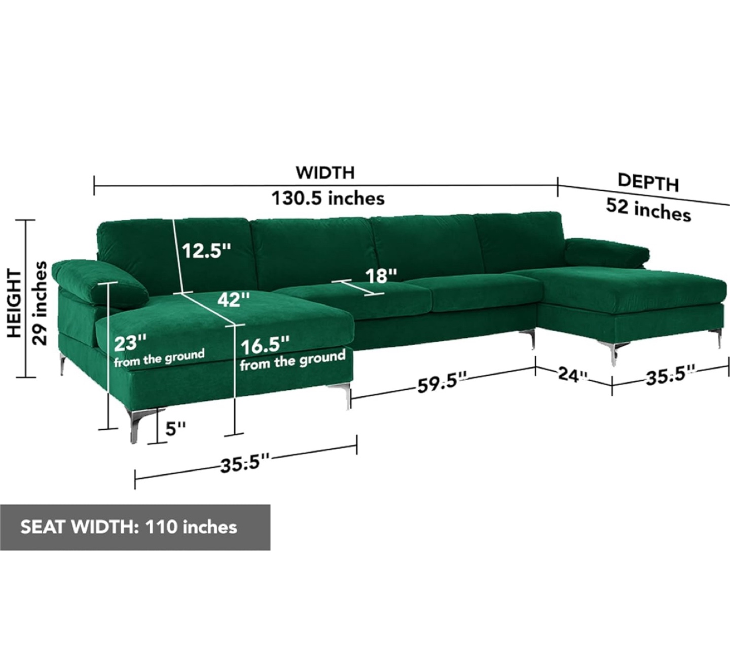 Green Sectional Sofa, 130.5" Width - photo 5