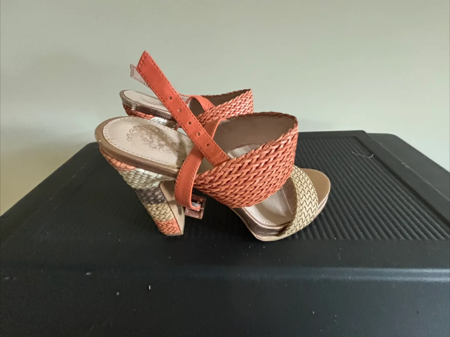 Vince Camuto Heels, Size 7.5, Orange Woven thumbnail