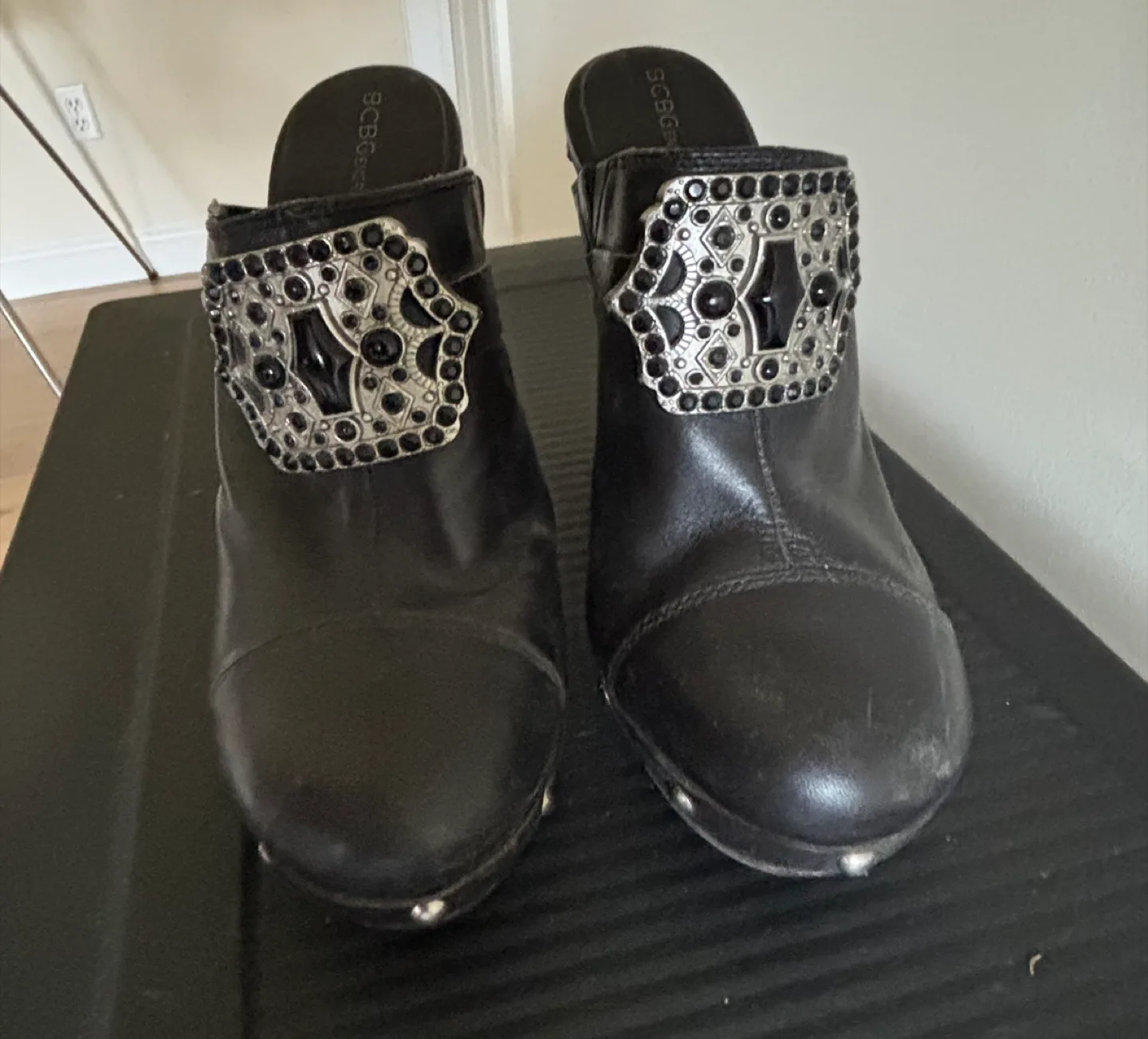 BCBGeneration Black Leather Heels Size 6.5 thumbnail
