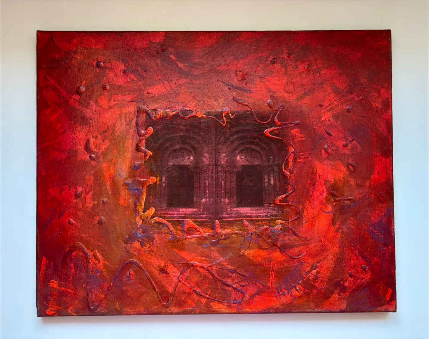 Red Abstract Canvas Painting - 22" x 22" thumbnail