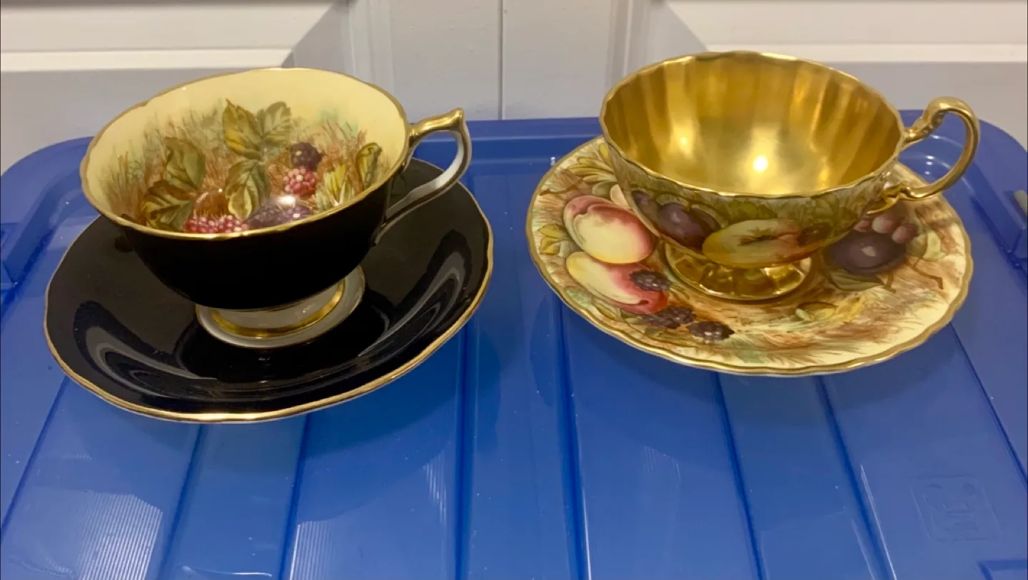 AYNSLEY ORCHARD FRUIT TEA CUP & SAUCER SET SIGNED D. JONES thumbnail