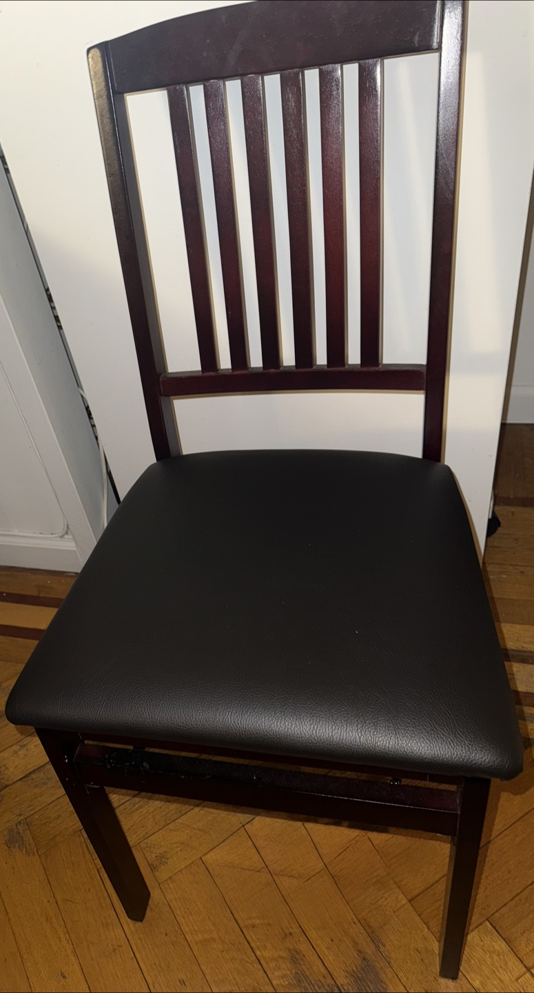 Folding Wooden Dining Chair with Black Leather Seat - photo 2