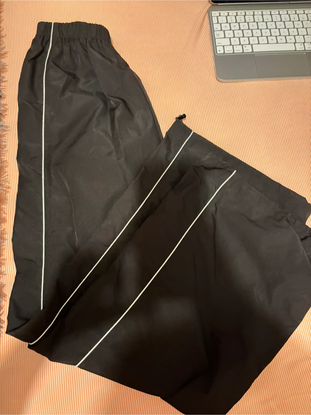 Black Track Pants with White Stripe