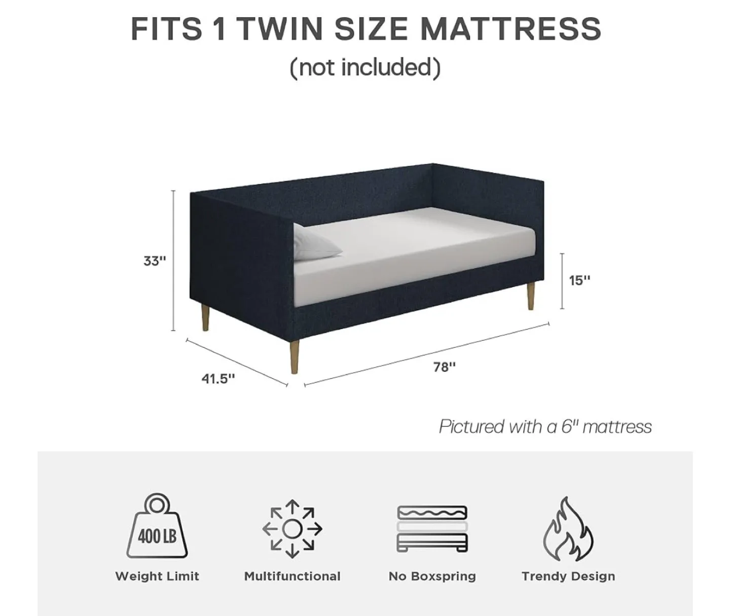 Navy Upholstered Daybed twin size image indicator(5)