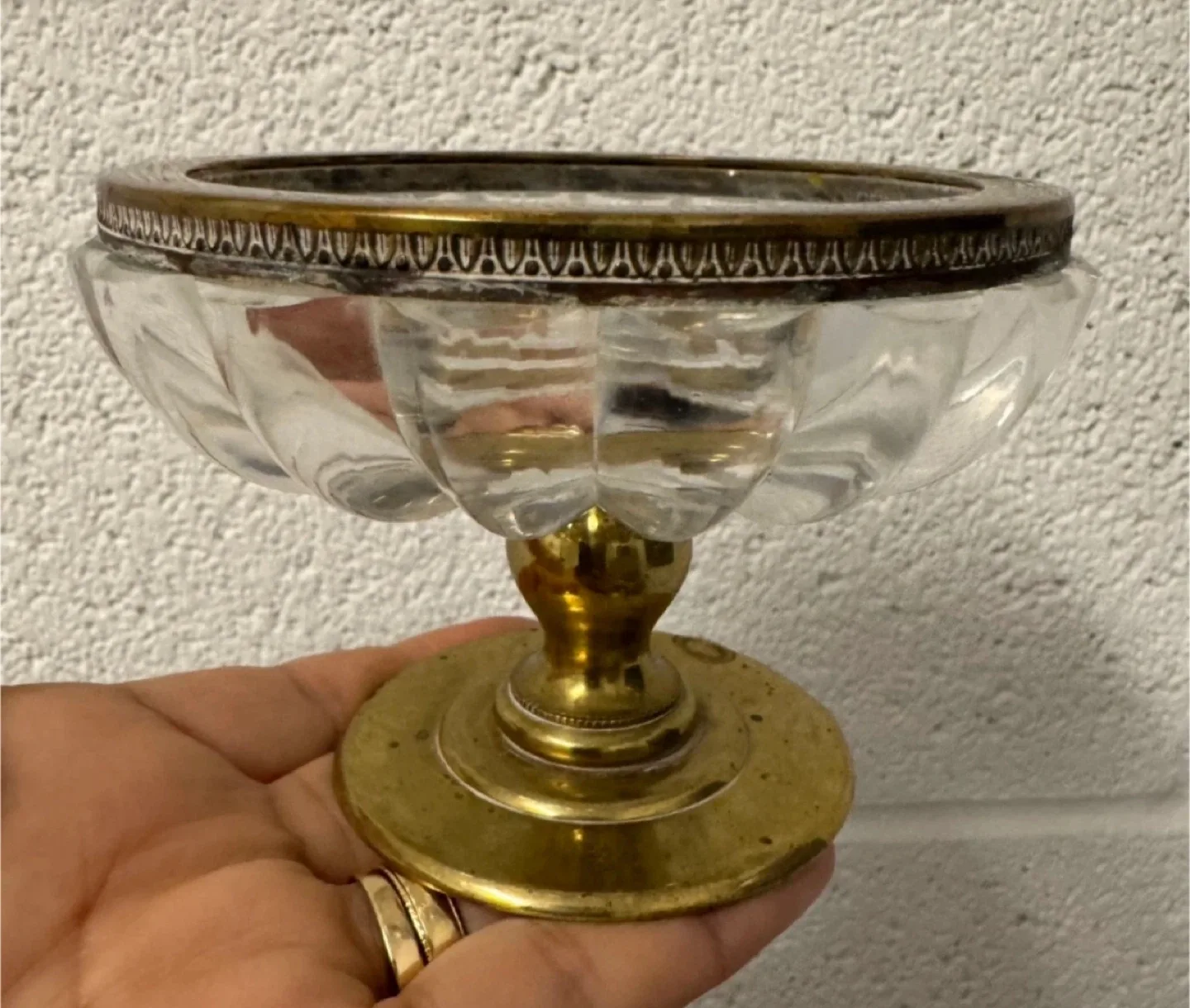 Vintage Glass & Brass Compote Bowl thumbnail