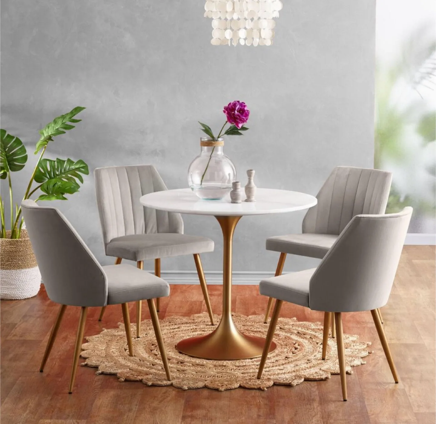 Leilani White Marble Top and Gold Tulip Dining Table image indicator(4)