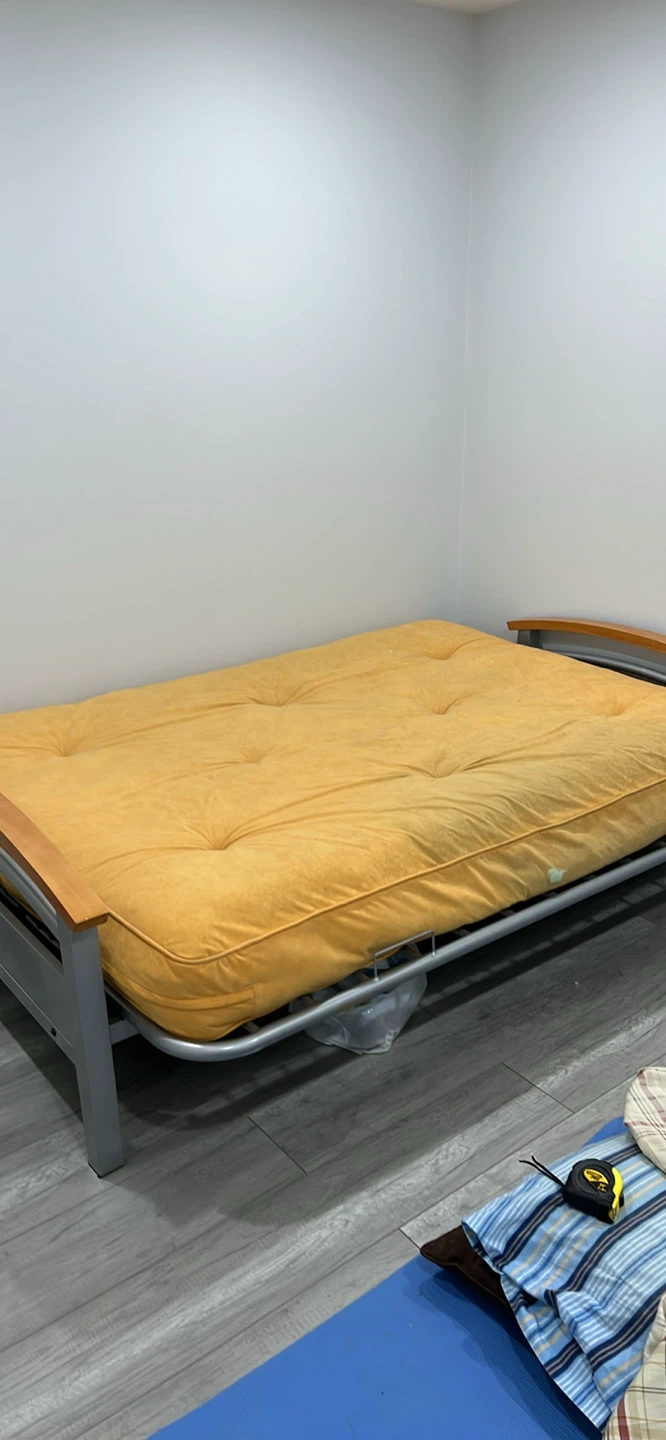 Silver Futon Frame with Yellow Mattress
