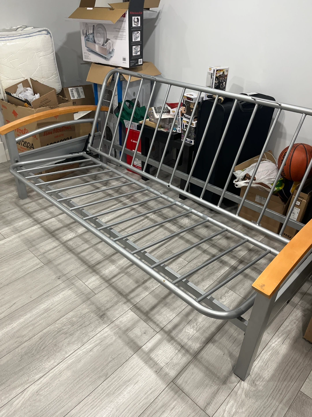 Silver Futon Frame with Yellow Mattress - photo 2