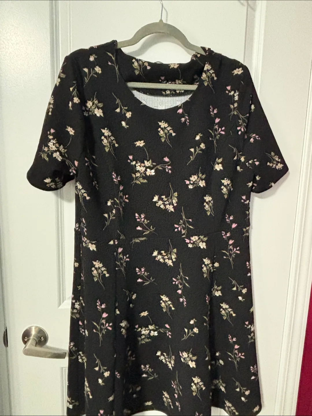 Floral Print Dress - Black with White Flowers thumbnail