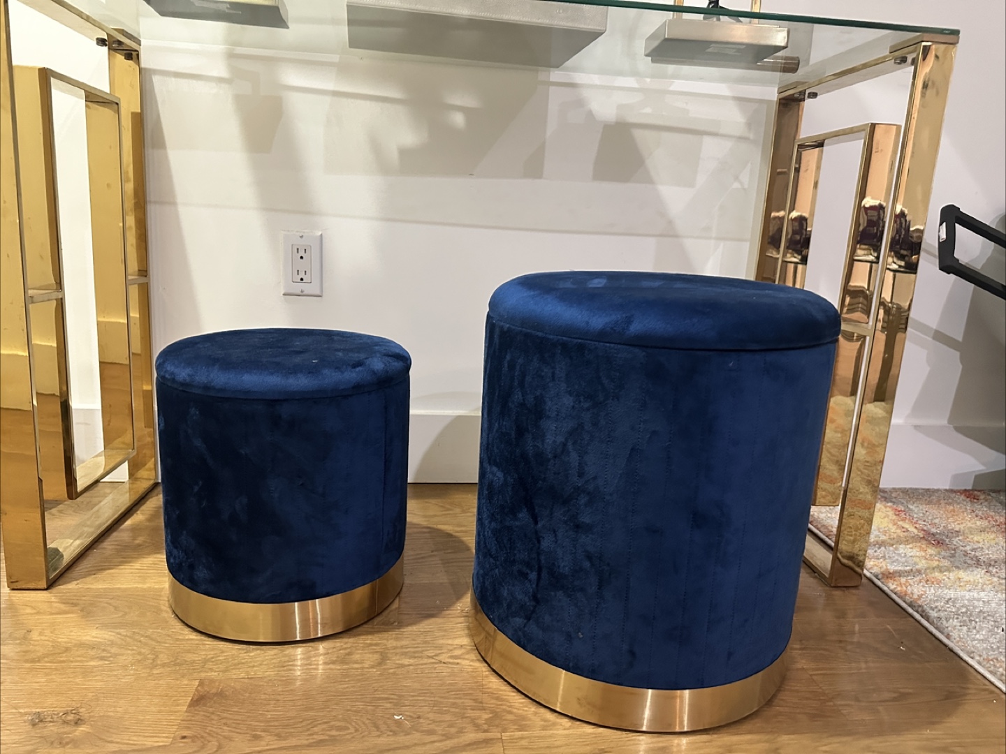 Blue Velvet Storage Ottoman - Set of 2