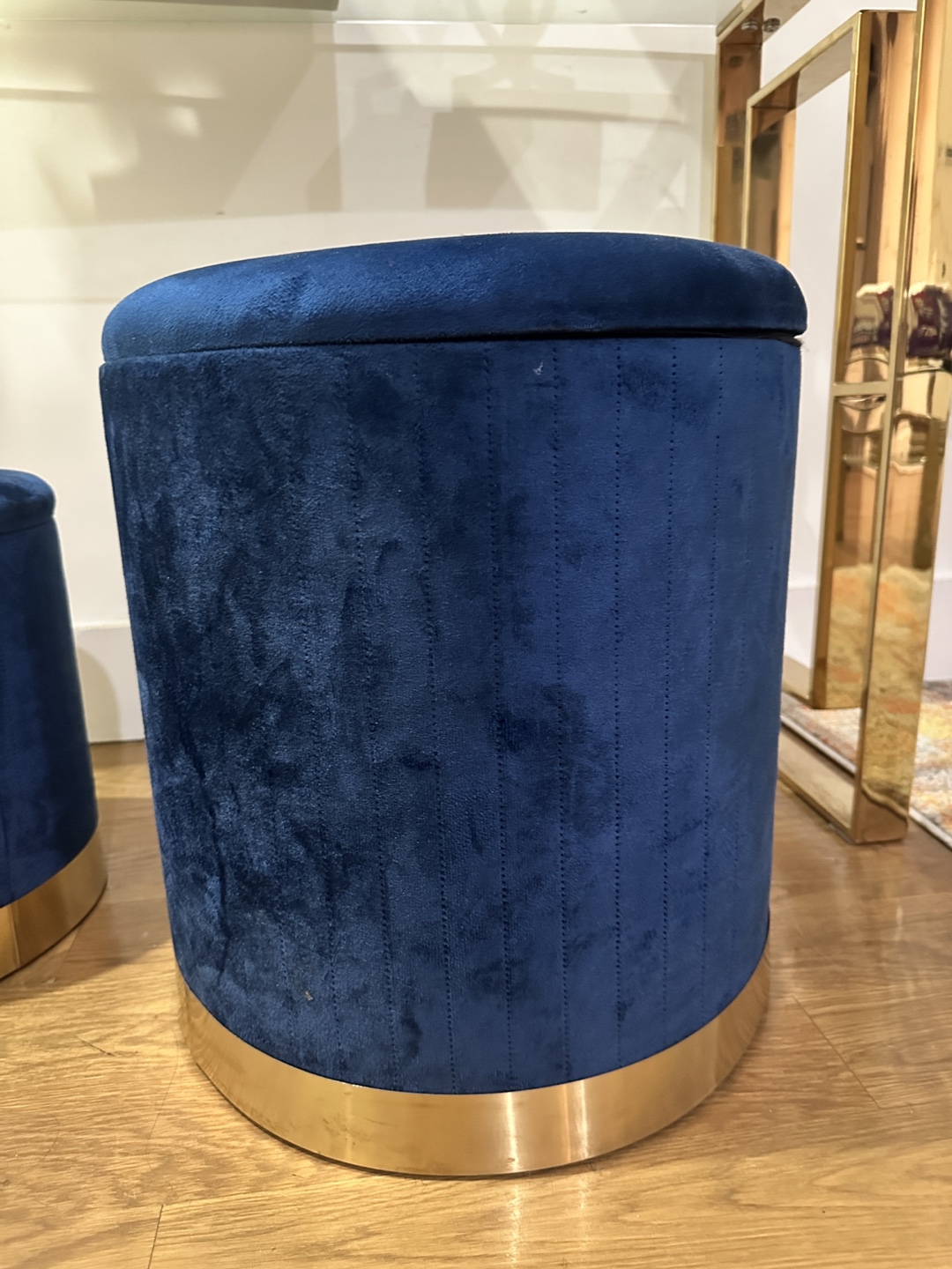 Blue Velvet Storage Ottoman - Set of 2 - photo 3
