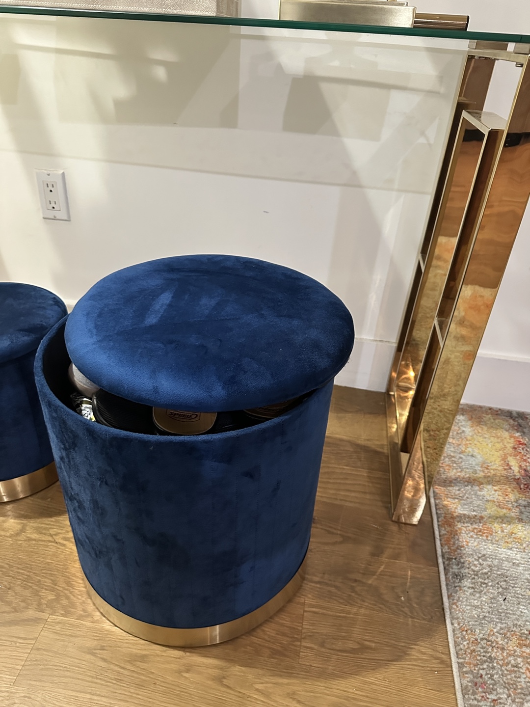 Blue Velvet Storage Ottoman - Set of 2 - photo 4