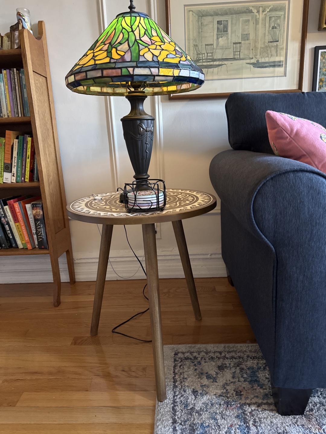 Round Accent Table with Carved Moroccan Design