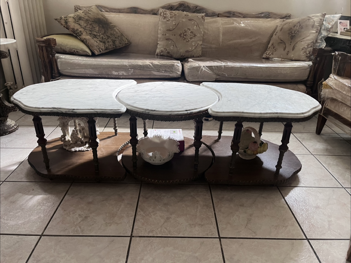 Marble Top Nesting Tables - Set of 3