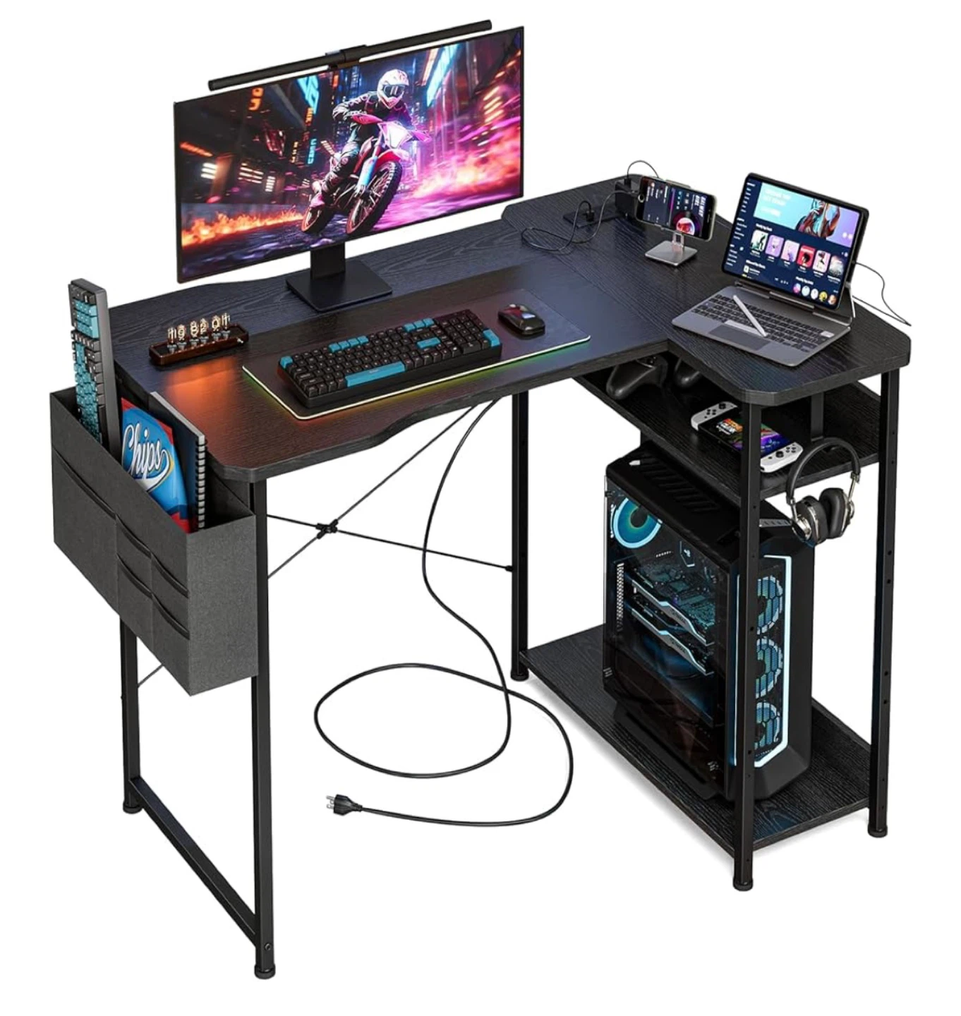Black L-Shaped Gaming Desk