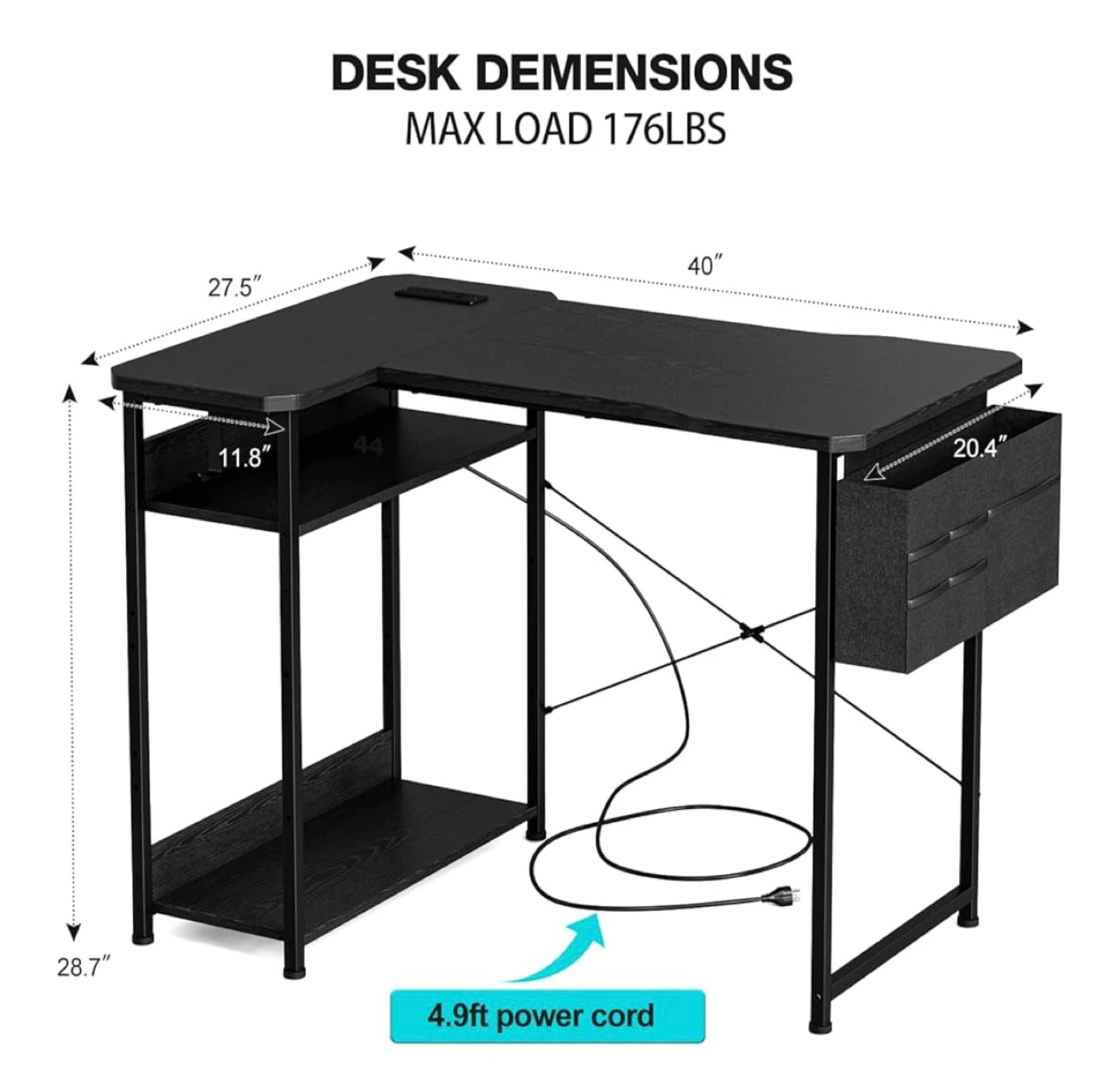 Black L-Shaped Gaming Desk - photo 3