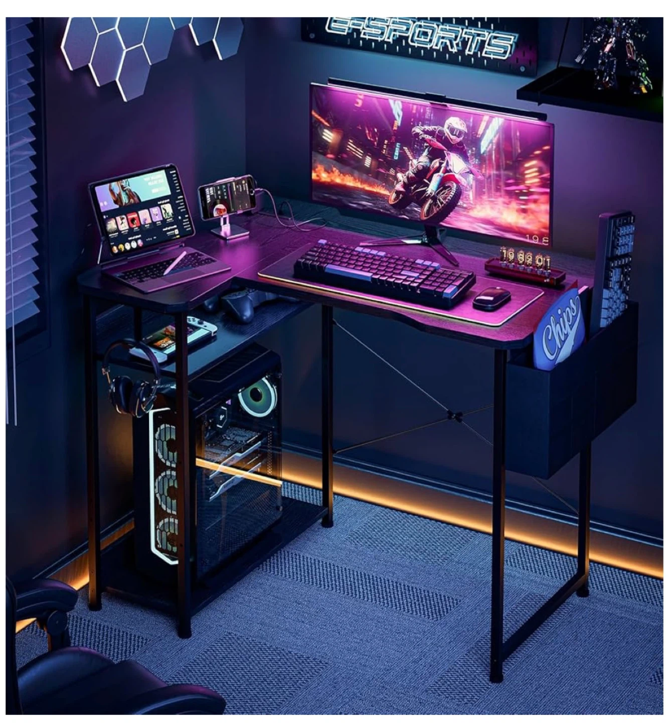Black L-Shaped Gaming Desk - photo 4