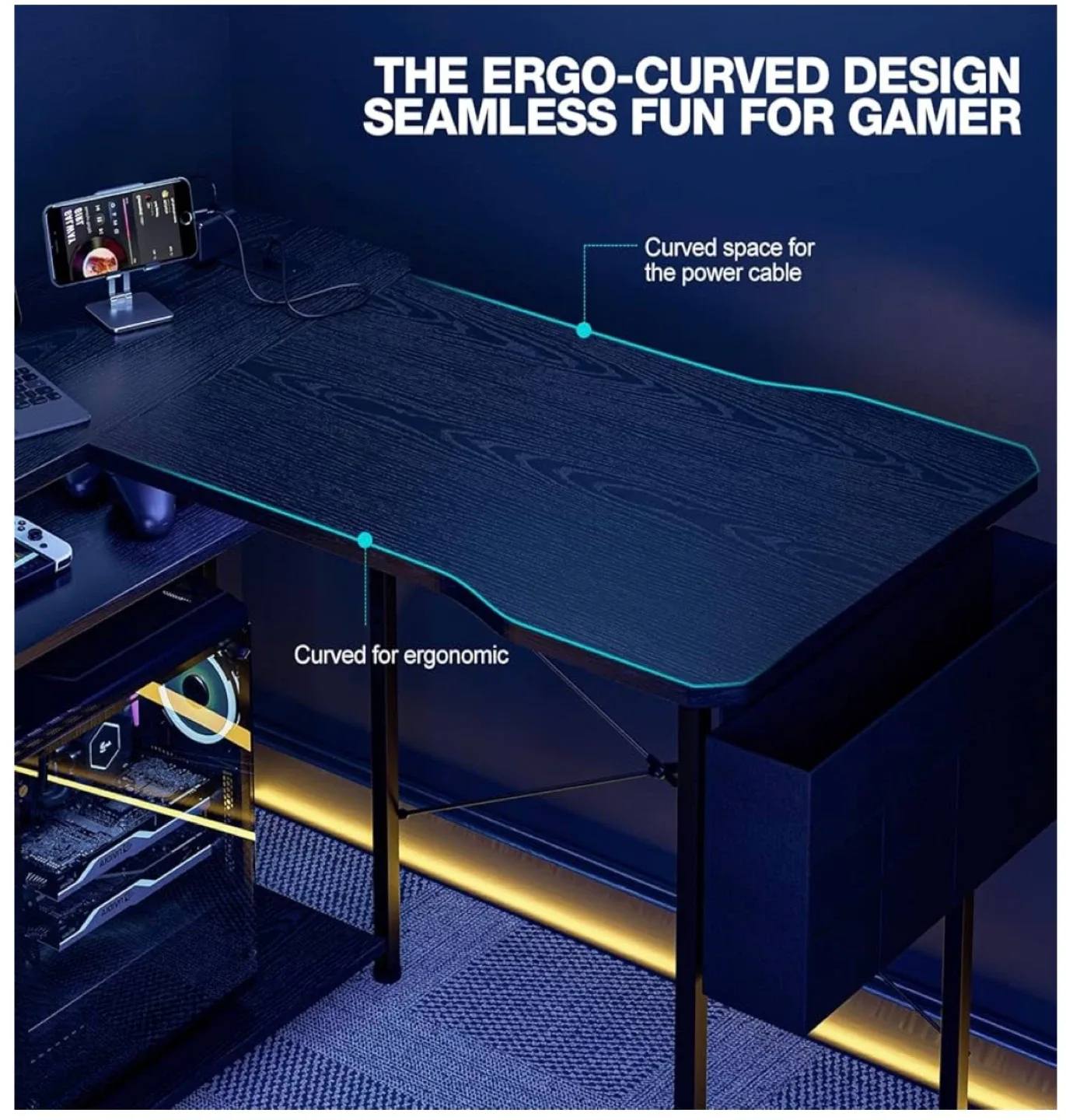 Black L-Shaped Gaming Desk image indicator(7)