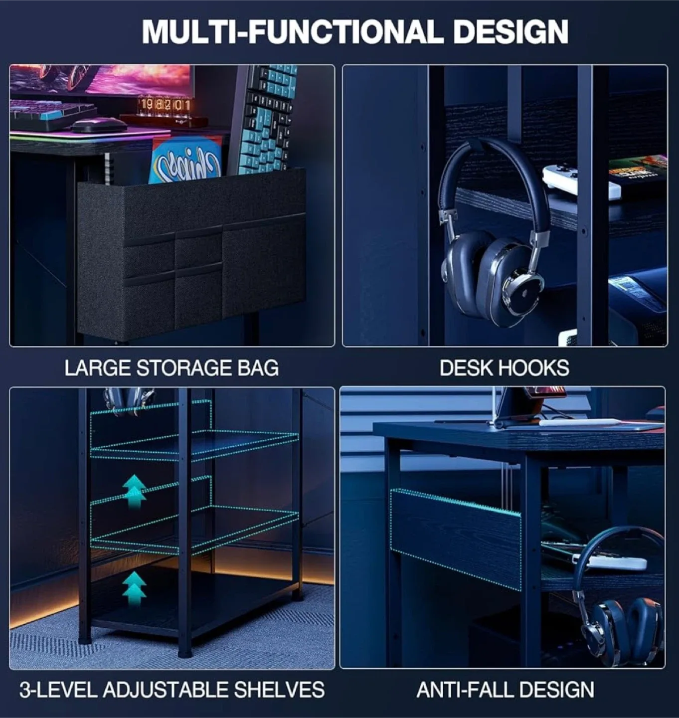 Black L-Shaped Gaming Desk image indicator(8)
