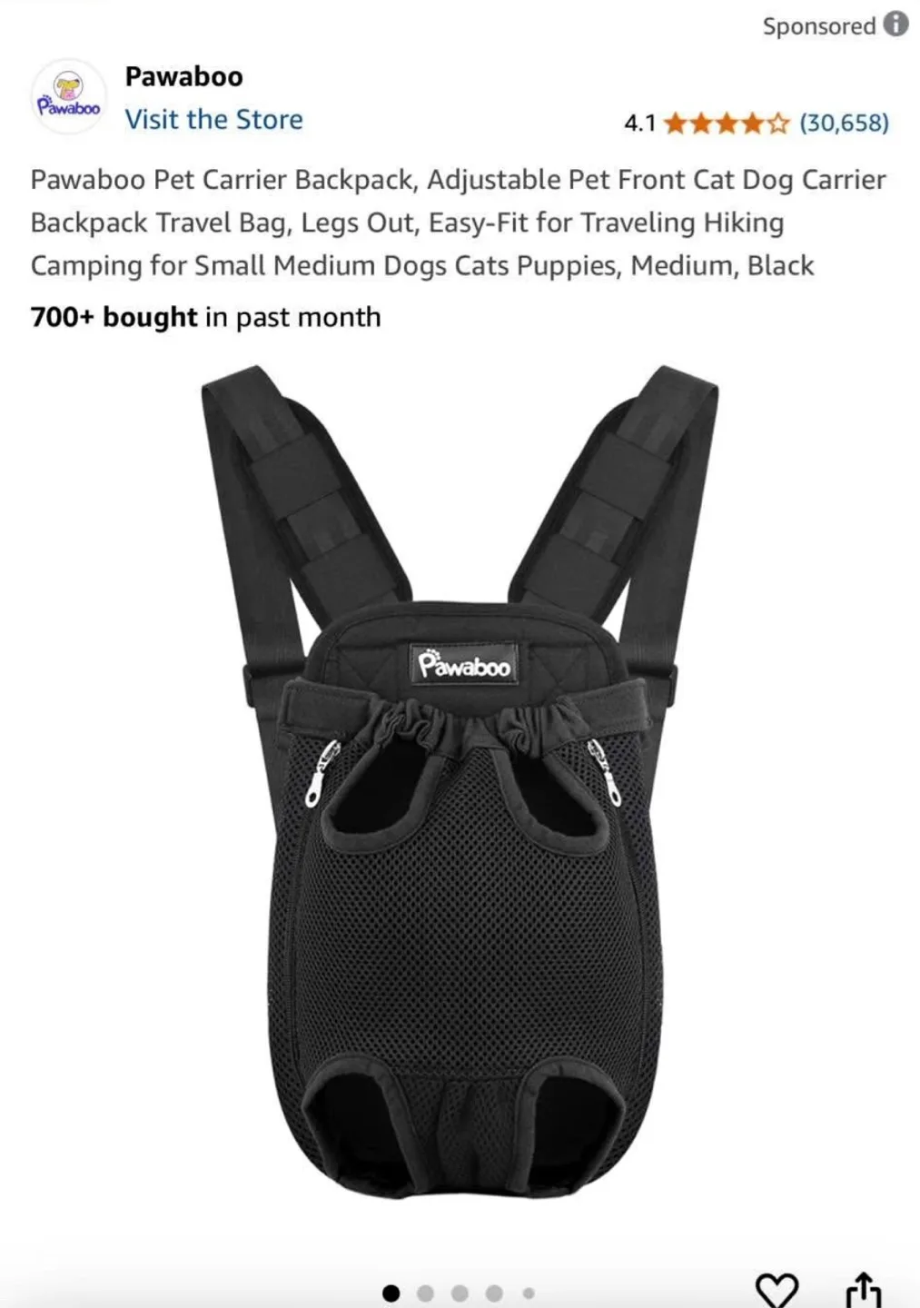 Pawaboo Pet Carrier Backpack - Medium, Black thumbnail