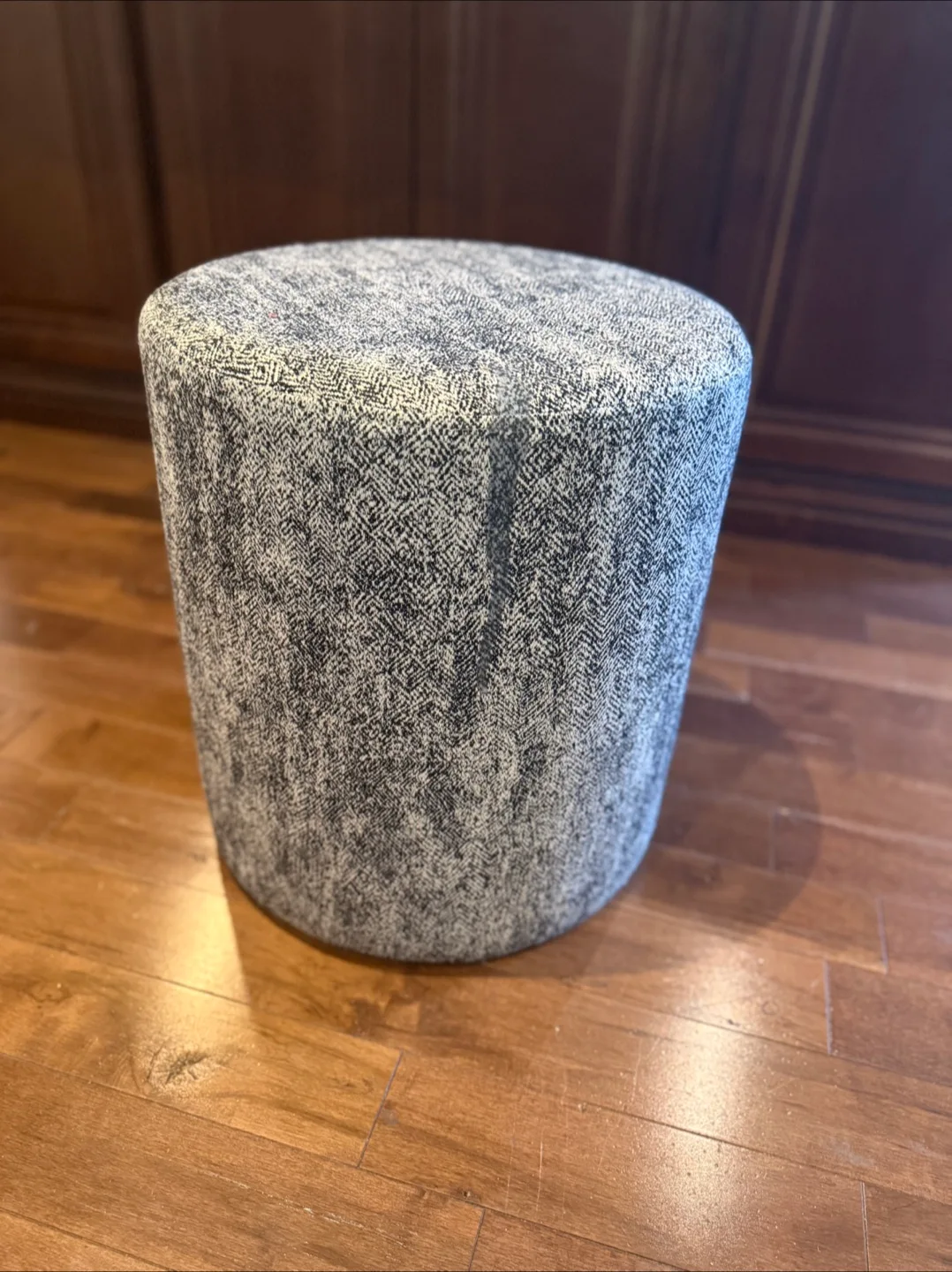 Grey Patterned Round Ottoman