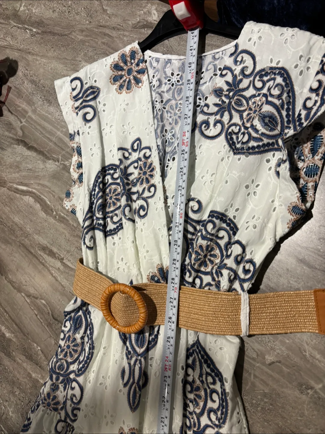 Made in Italy White & Blue Floral Dress with Belt image indicator(6)