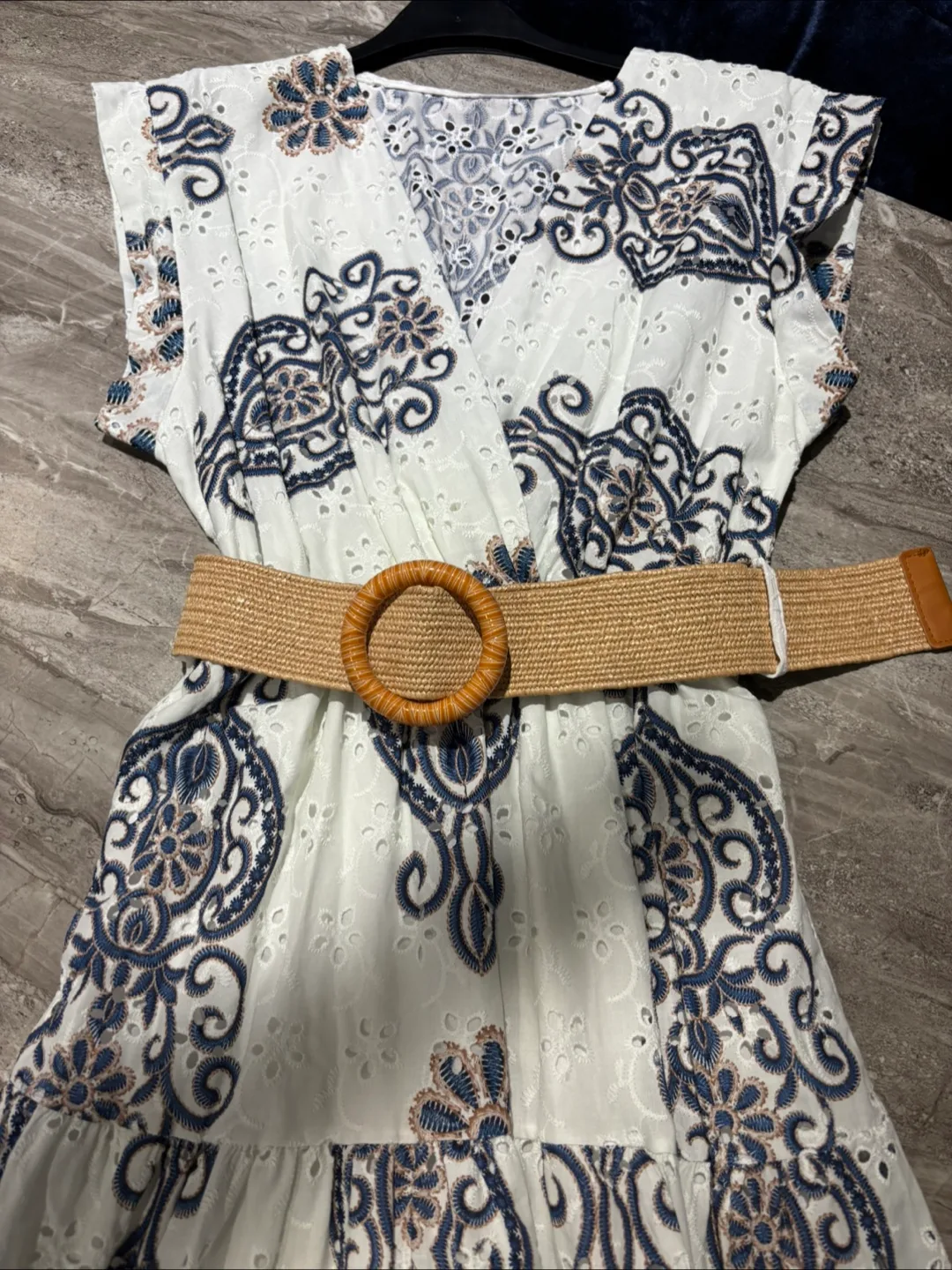 Made in Italy White & Blue Floral Dress with Belt image indicator(2)