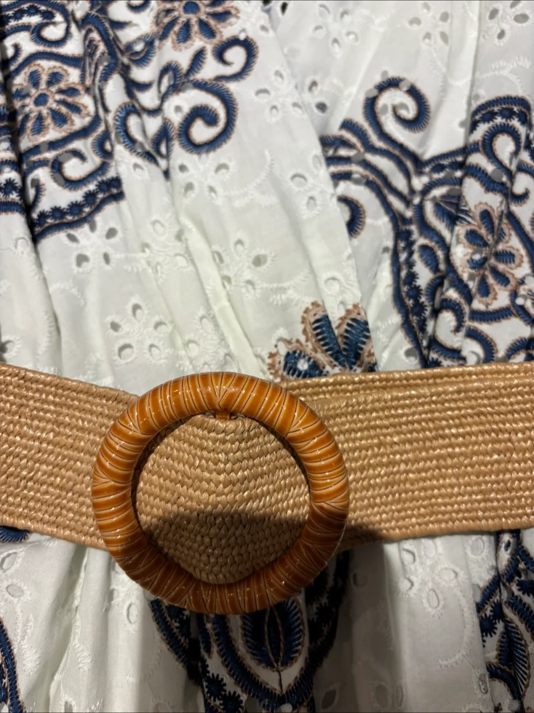 Made in Italy White & Blue Floral Dress with Belt image indicator(4)