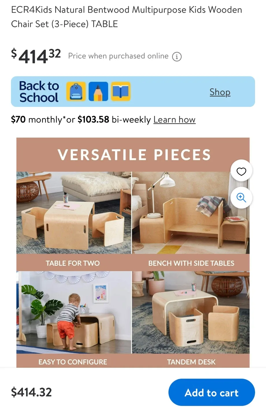 ECR4Kids Natural Bentwood Kids Chair Set thumbnail