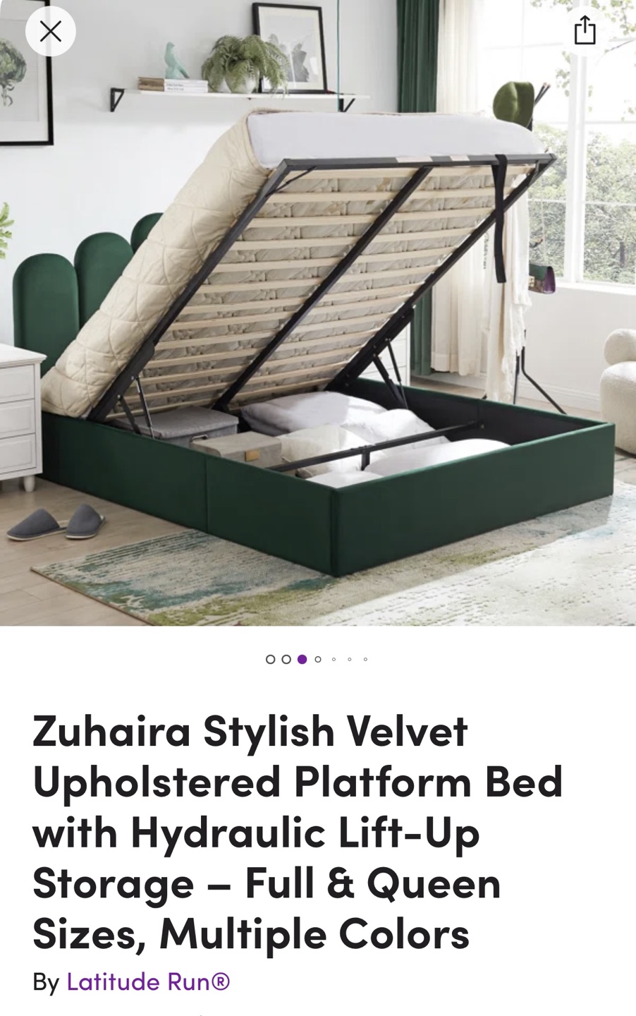 Zuhaira Velvet Upholstered Platform Bed w/ Storage - photo 2