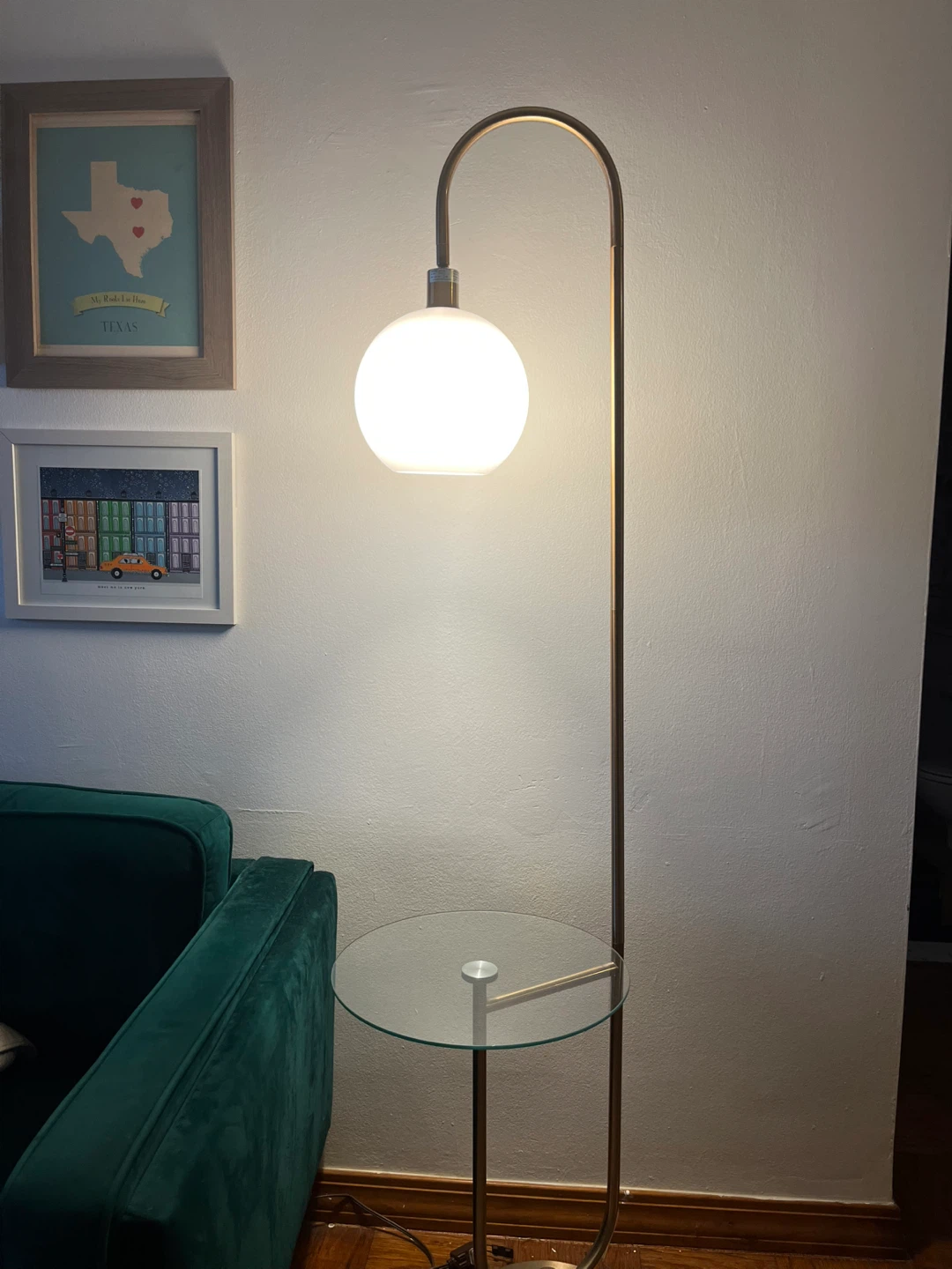 Gold Sphere Floor Lamp with Glass Table - photo 2