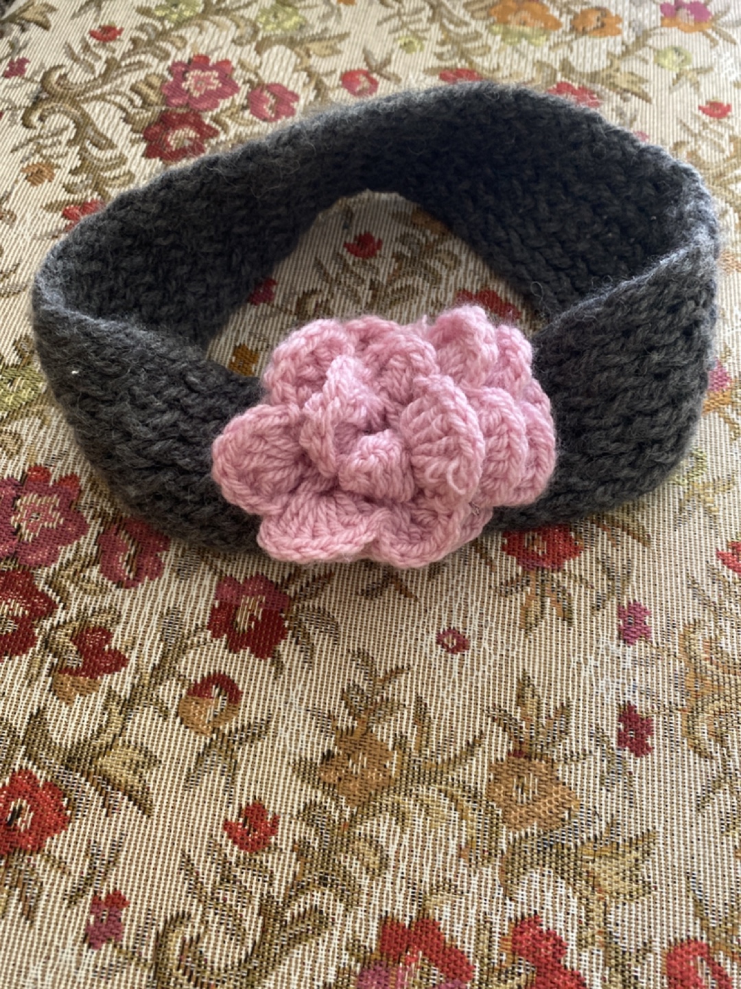 Handmade Knitted Headband - Grey & Pink