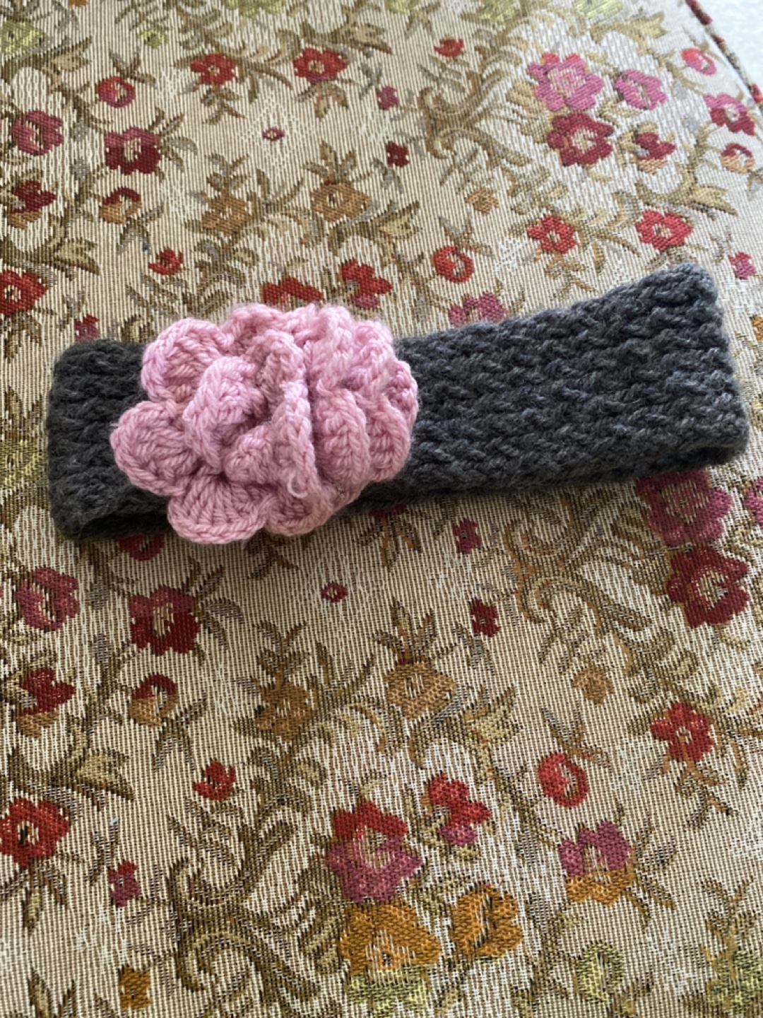 Handmade Knitted Headband - Grey & Pink - photo 2