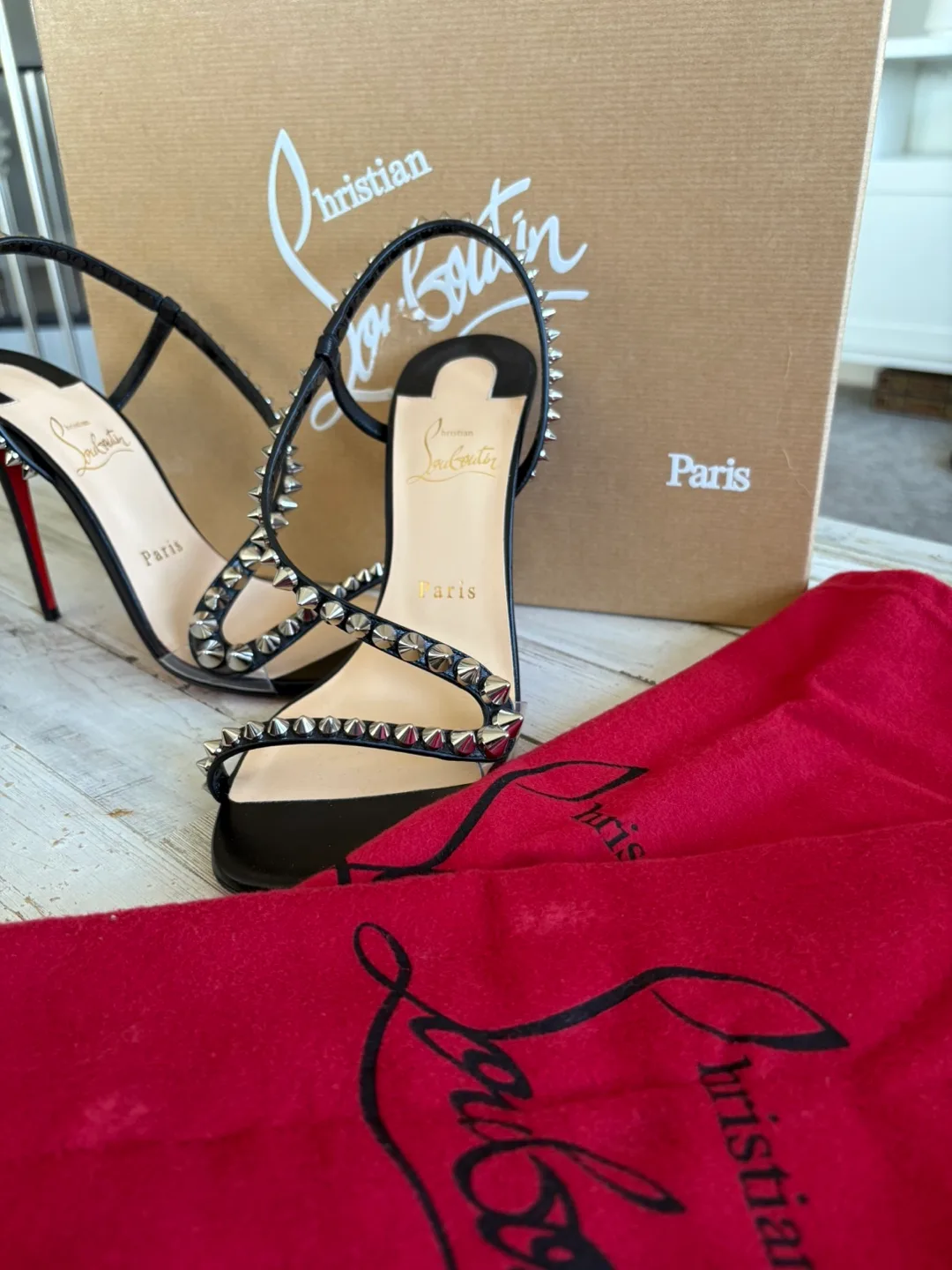Christian Louboutin Black Spike Sandals, Size 38 thumbnail