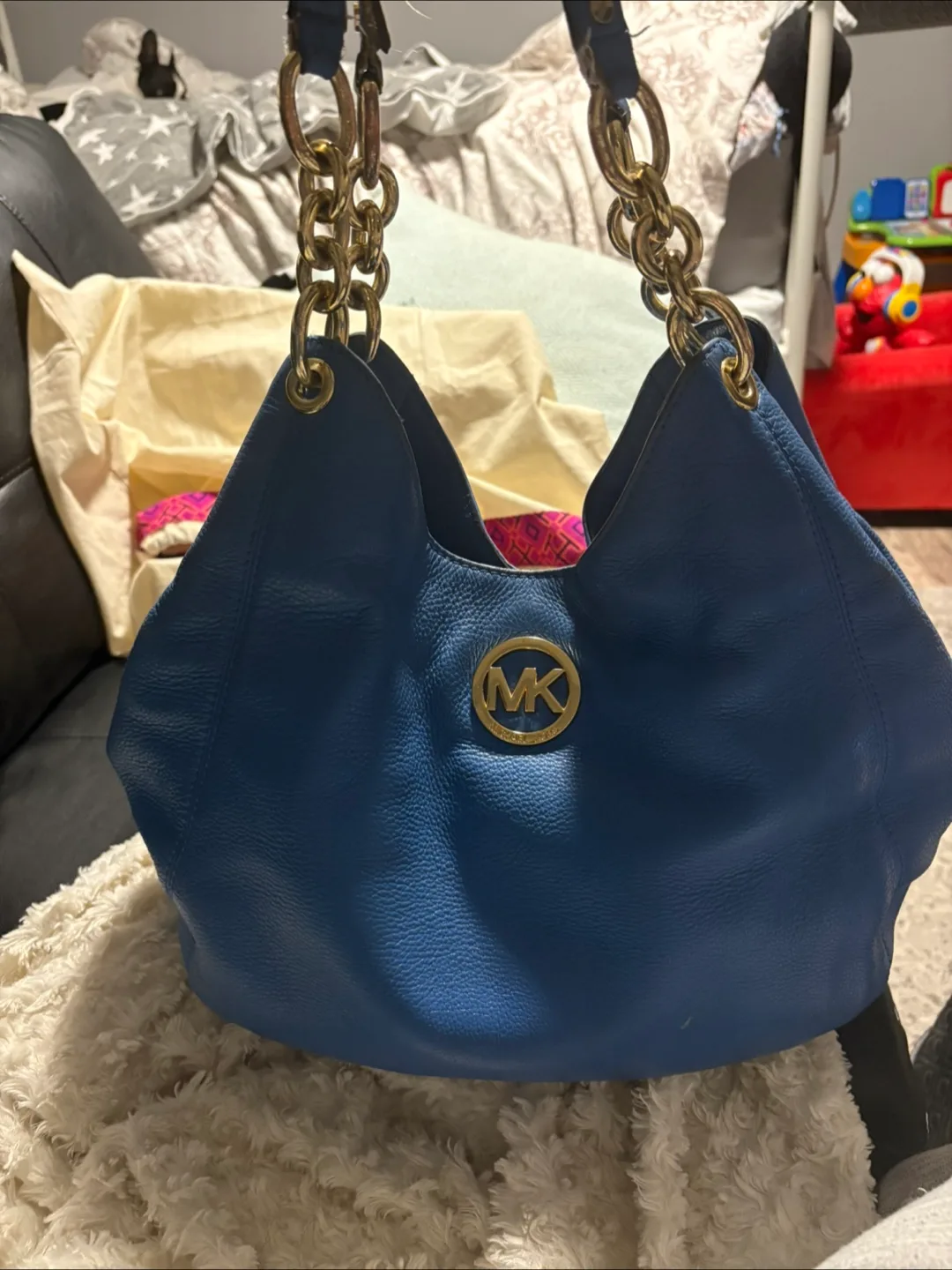 Michael Kors Blue Leather Chain Hobo Bag image indicator(2)