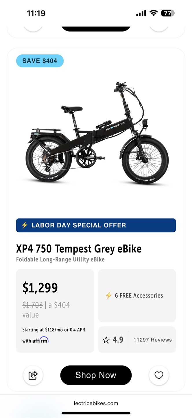 Lectric XP4 750 Tempest Gray eBike