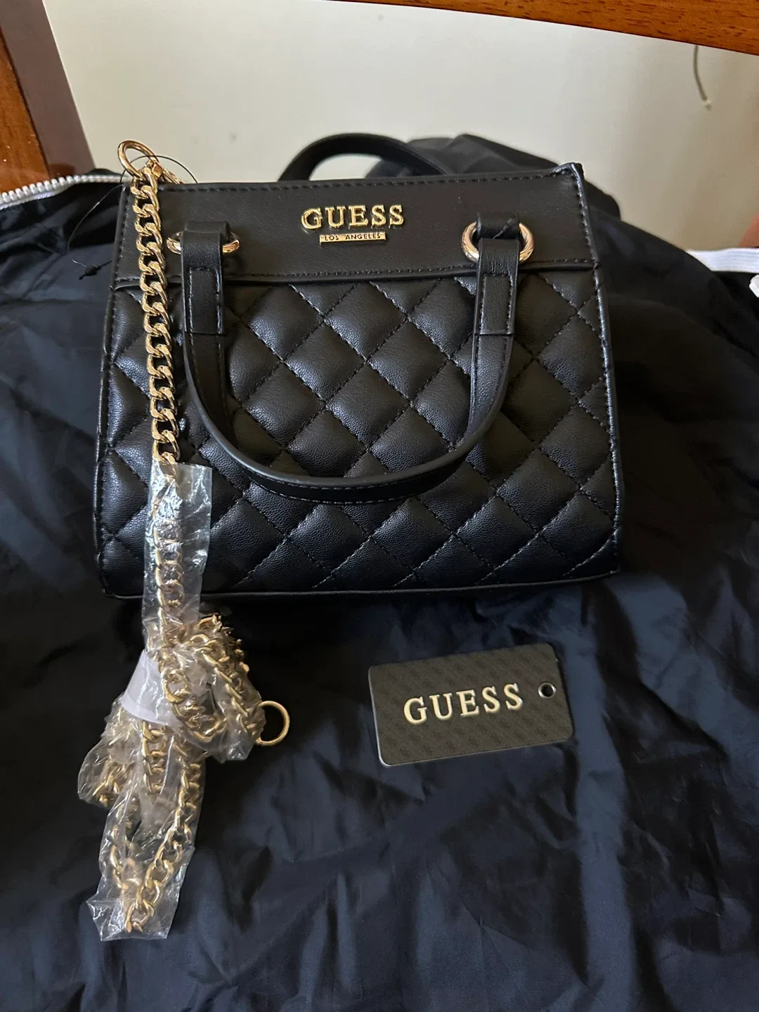 Guess Quilted Black Top Handle Bag - New thumbnail