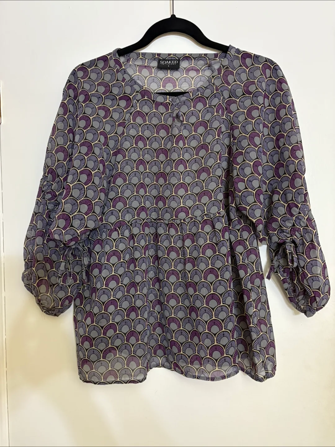 Soaked in Luxury Purple Patterned Blouse - Size S thumbnail