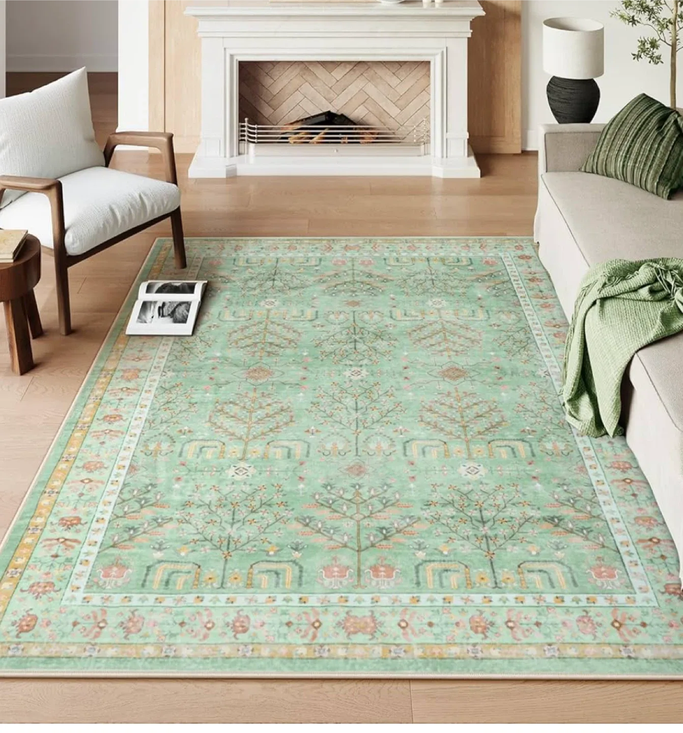 Mint Green Area Rug with Floral Pattern thumbnail