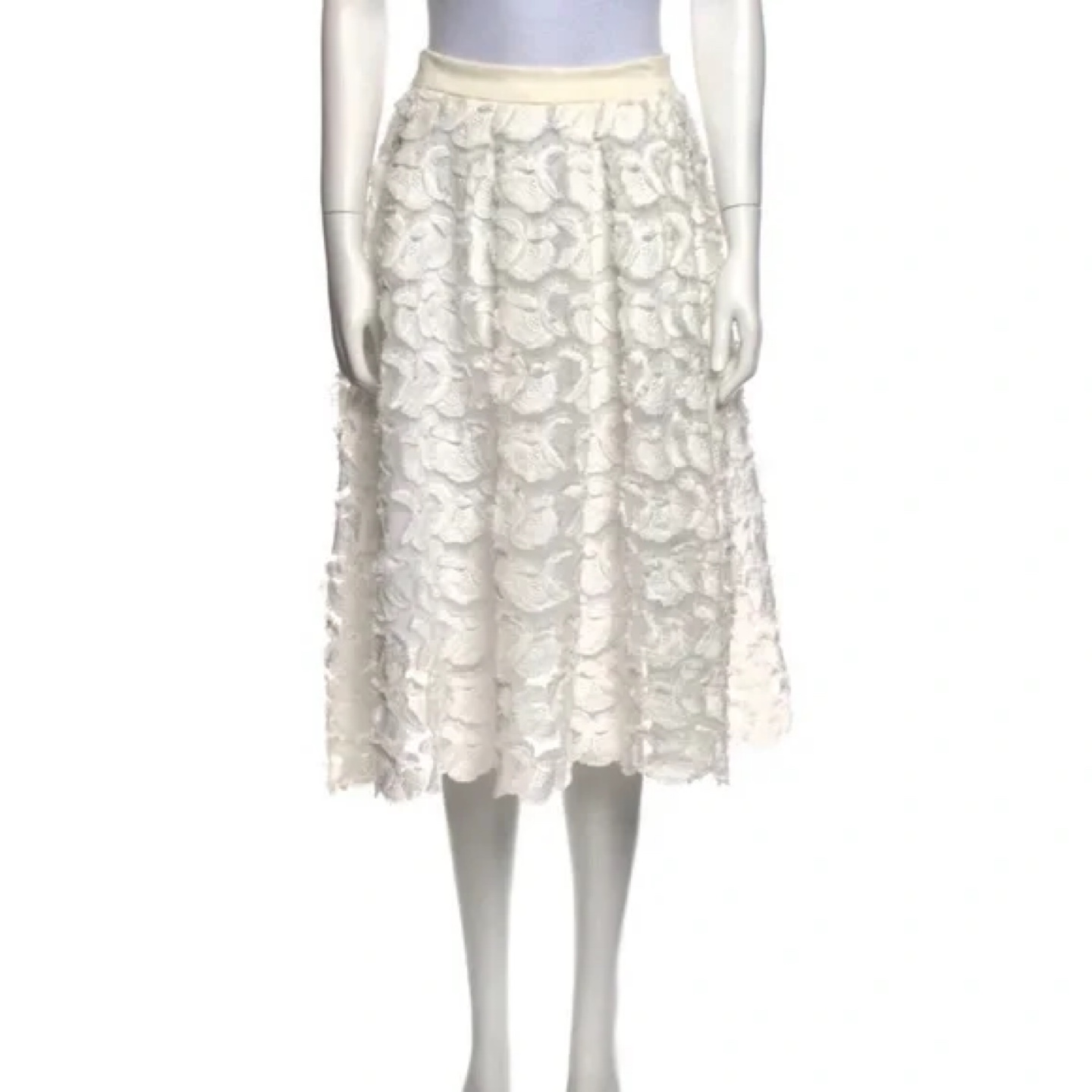 Maje White Embroidered Midi Skirt, Size 36