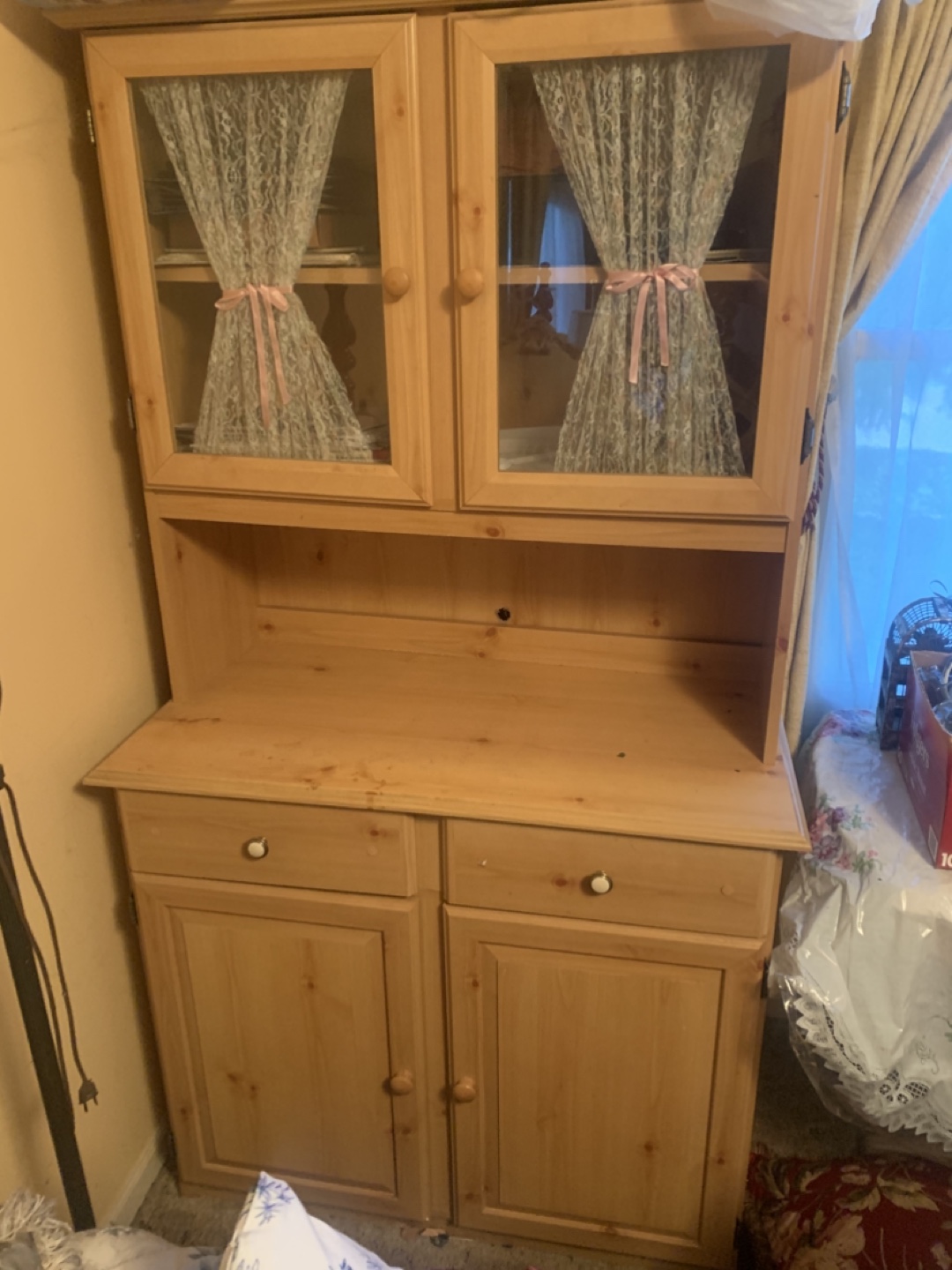 Wooden Hutch with Glass Doors