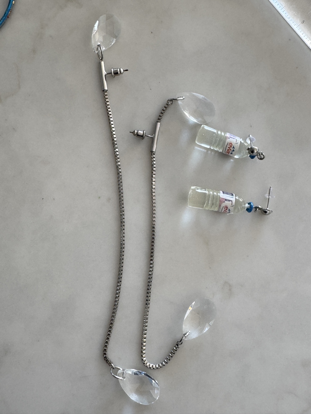 Evian Bottle & Crystal Dangle Earrings