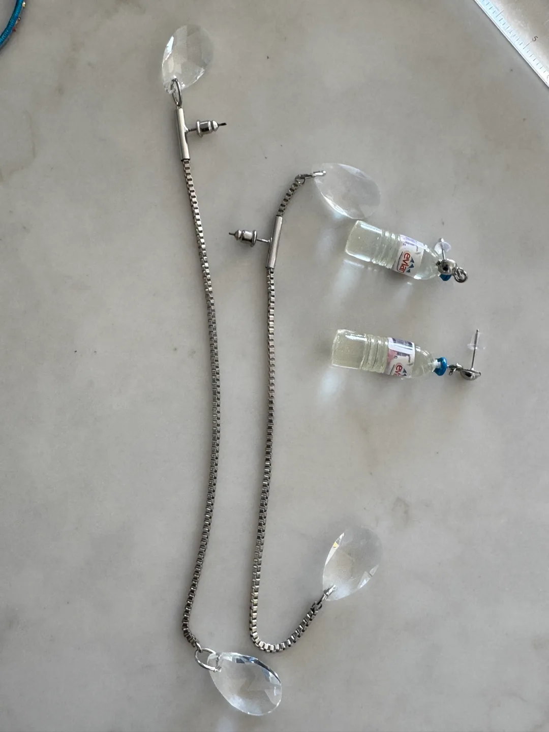 Evian Bottle & Crystal Dangle Earrings thumbnail