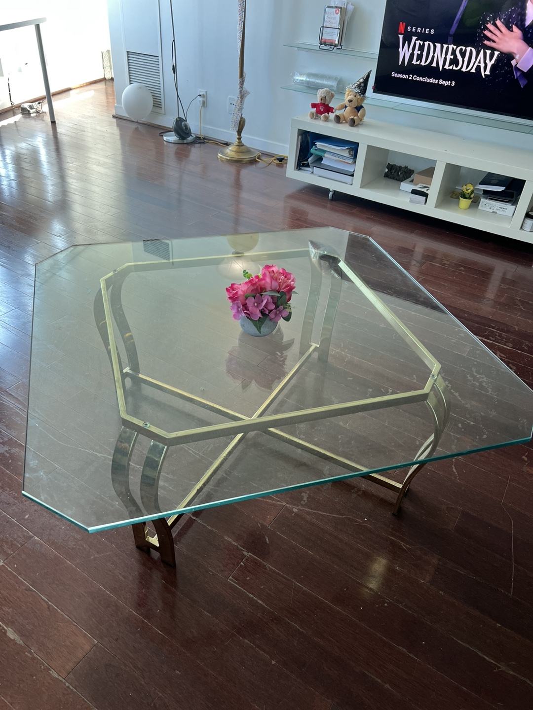 Glass Top Coffee Table with Gold Frame